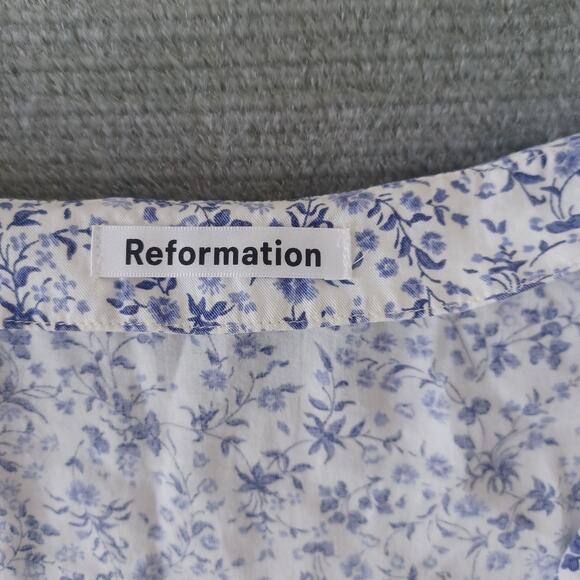 Reformation Margeaux Dress Women 4 Blue Floral Johanna Mini Button Front Cottage - Picture 4 of 13